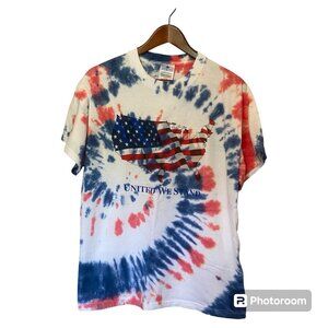 Custom Tie Dye White Red Blue T-Shirt Size Men's L United We Stand USA Patriotic